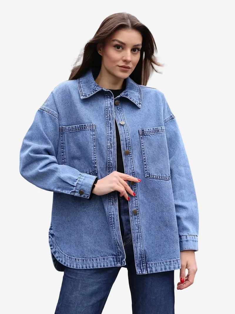 بيغ دارت BDART Oversized Denim Jacket with Shirt Collar and Pockets